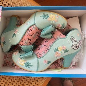 Irregular Choice Mint Green and Pink Floral Heels